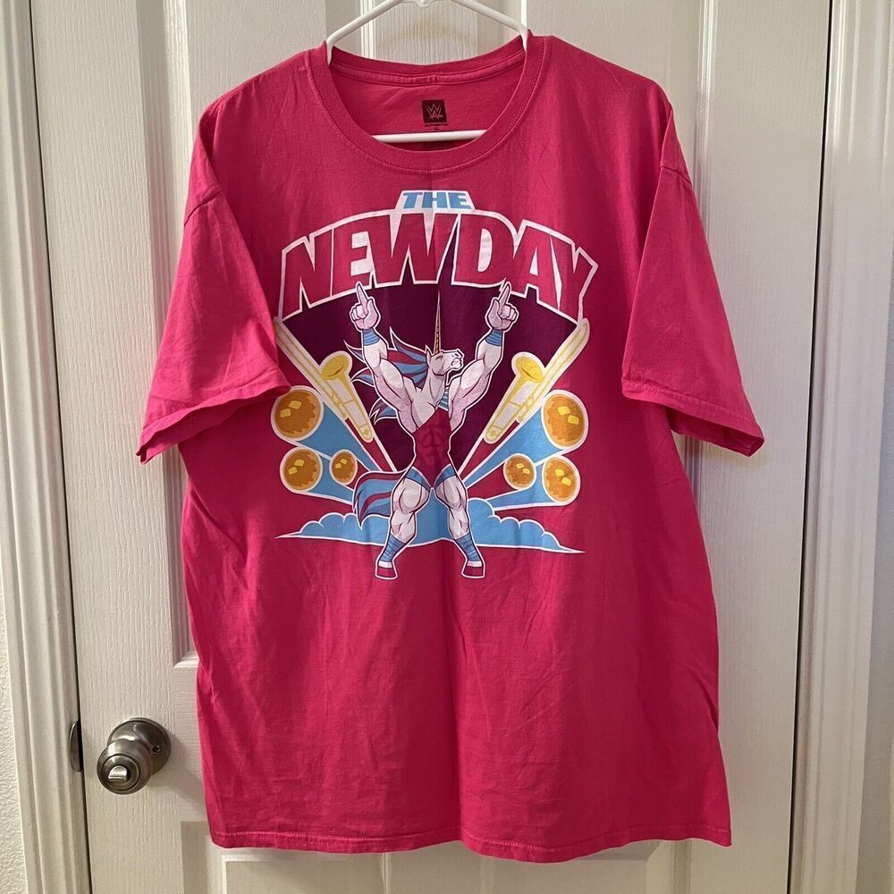 WWE Authentic The New Day Unicorn Pancakes Graphic Tee T-Shirt Pink Size XL